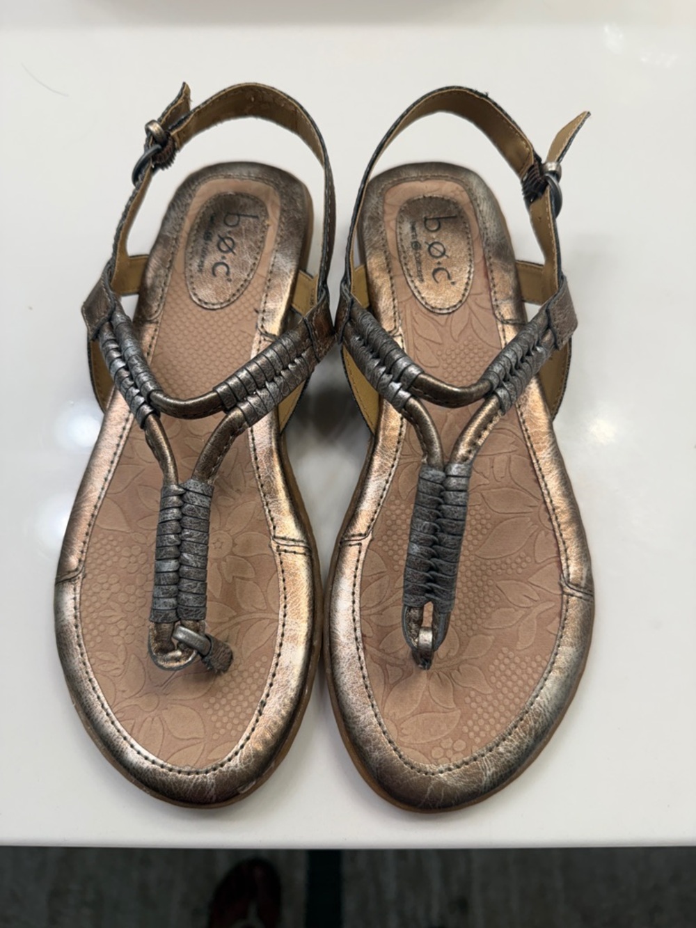b.o.c. Metallic Bronze Braided T-Strap Sandals